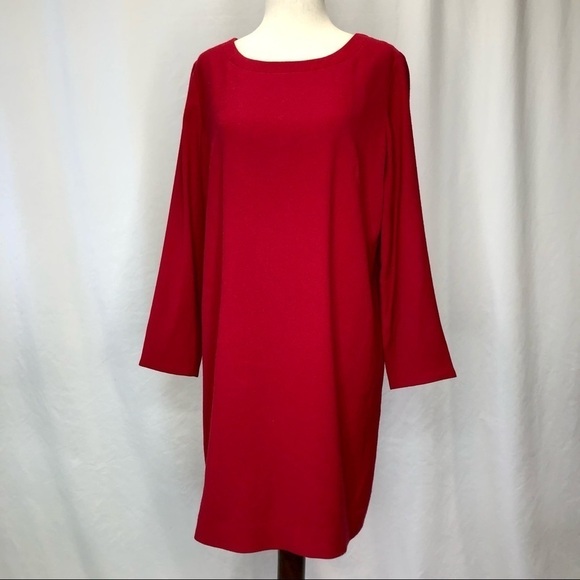 Pure Collection 100% wool shift dress red 3/4 sleeves exposed zipper lined 6